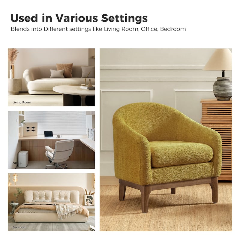 Augus Modern Boucle Barrel Armchair with Solid Wood Legs Set of 2 by HULALA HOME