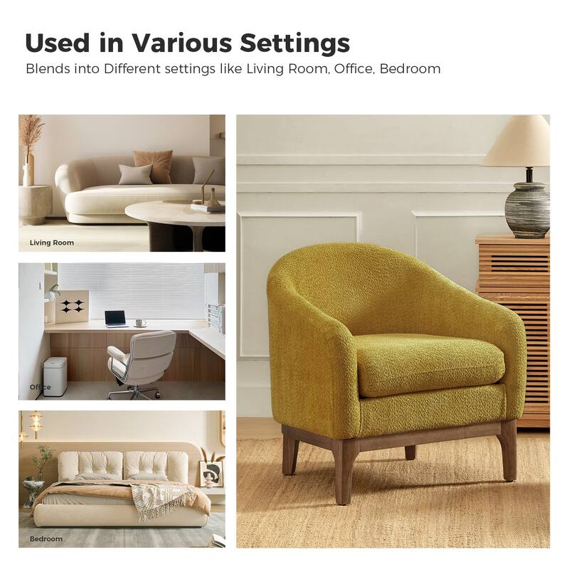Augus Modern Boucle Accent Barrel Chair with Solid Wood Legs by HULALA HOME