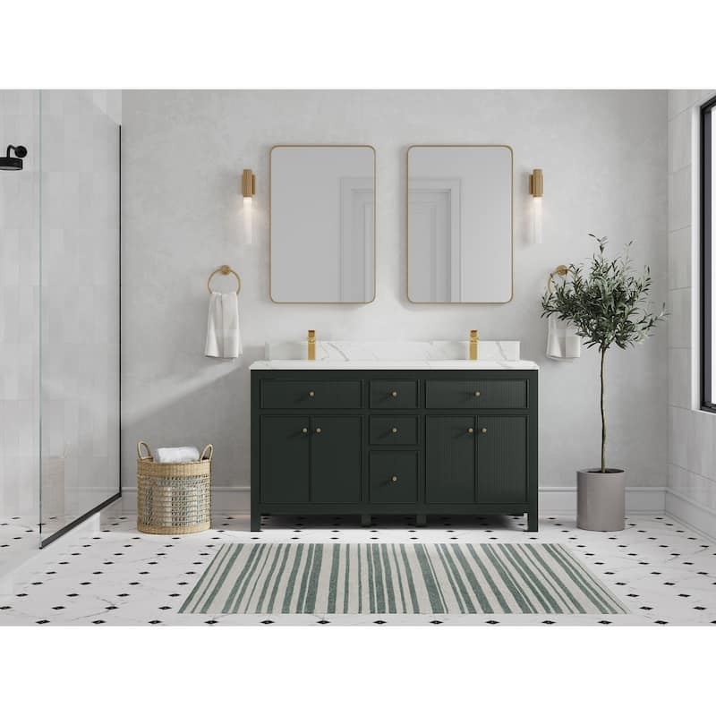 Willow Collections 60 in W x 22 in D Sonoma Free Standing Reeded Double Sink Bathroom Vanity with Countertop