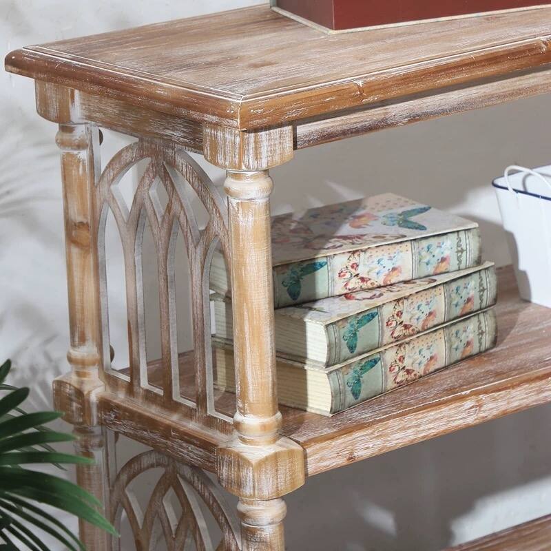 Rustic 3 - Tier Console Table with Gothic - Inspired Details, 47.24" Long Wooden Entryway Table for Living Room and Hallway