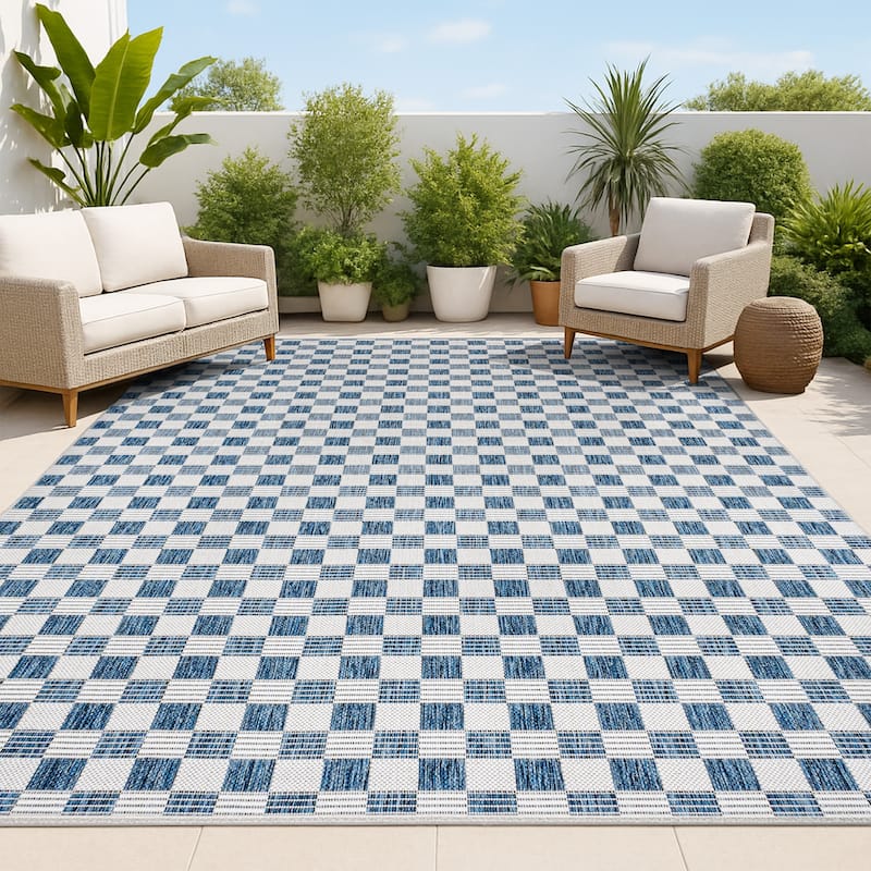 JONATHAN Y Maribel Traditional Cottage Checkerboard Green/Cream Indoor/Outdoor Area Rug