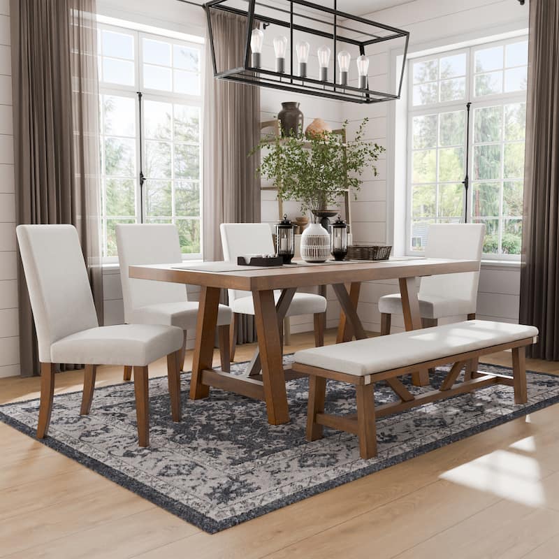 Furniture of America Drystan Rustic 6-Piece Brown Solid Wood Dining Set with Bench - Brown