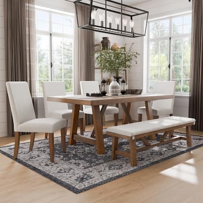 Furniture of America Drystan Rustic 6-Piece Brown Solid Wood Dining Set with Bench