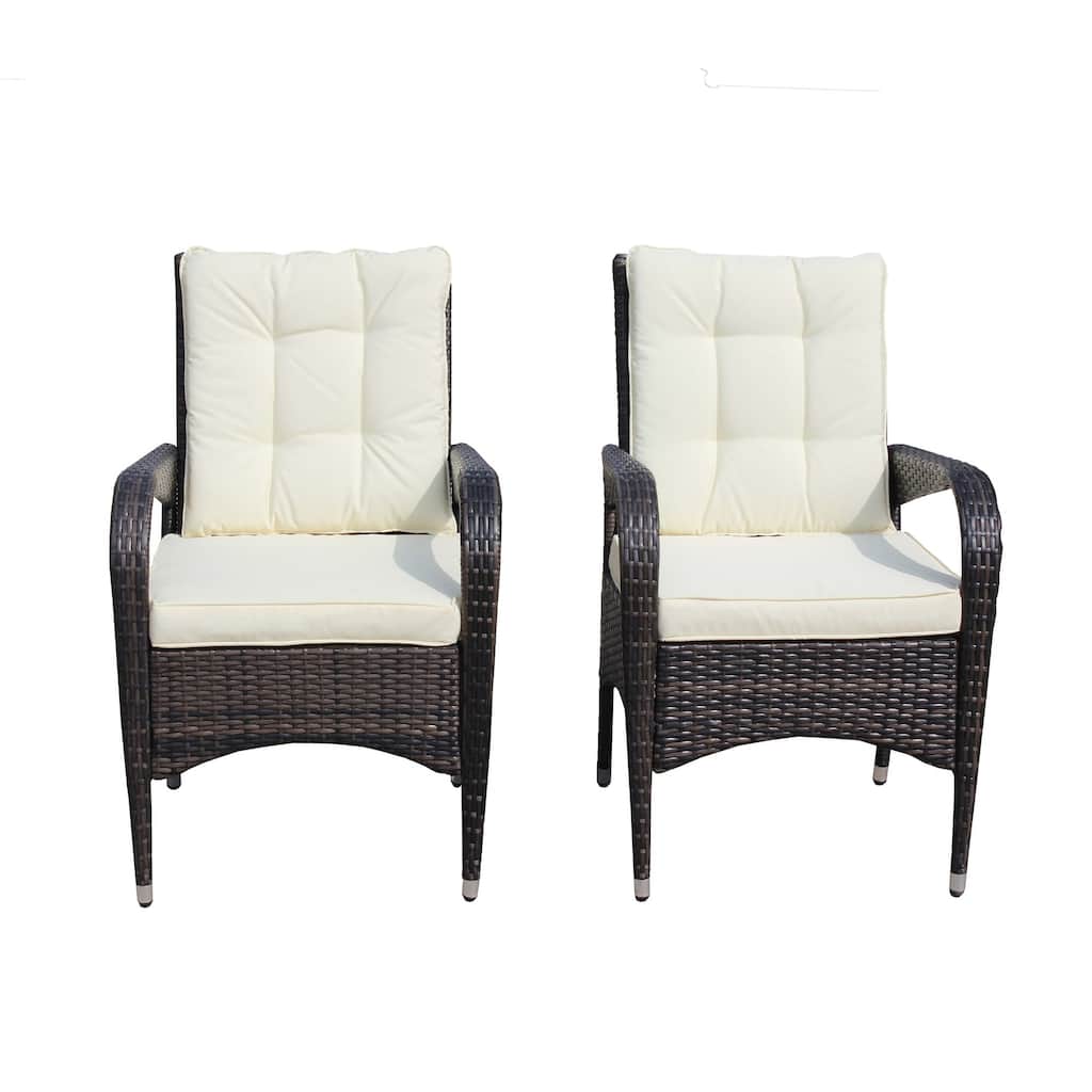 2-Piece Wicker Outdoor Dining Chairs with Beige Cushions