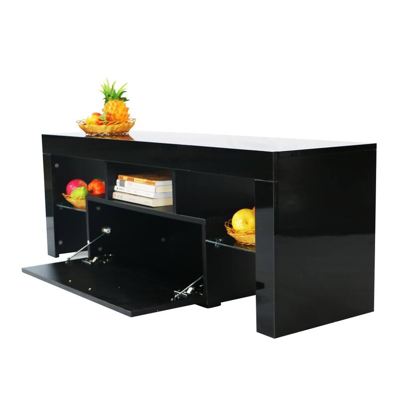 Modern 51-Inch TV Stand with 16-Color RGB LED Lights, Remote Control, and Storage Drawers for TVs up to 55 Inches.