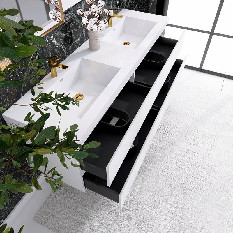 Floating Bathroom Vanity with Integrated Resin Top