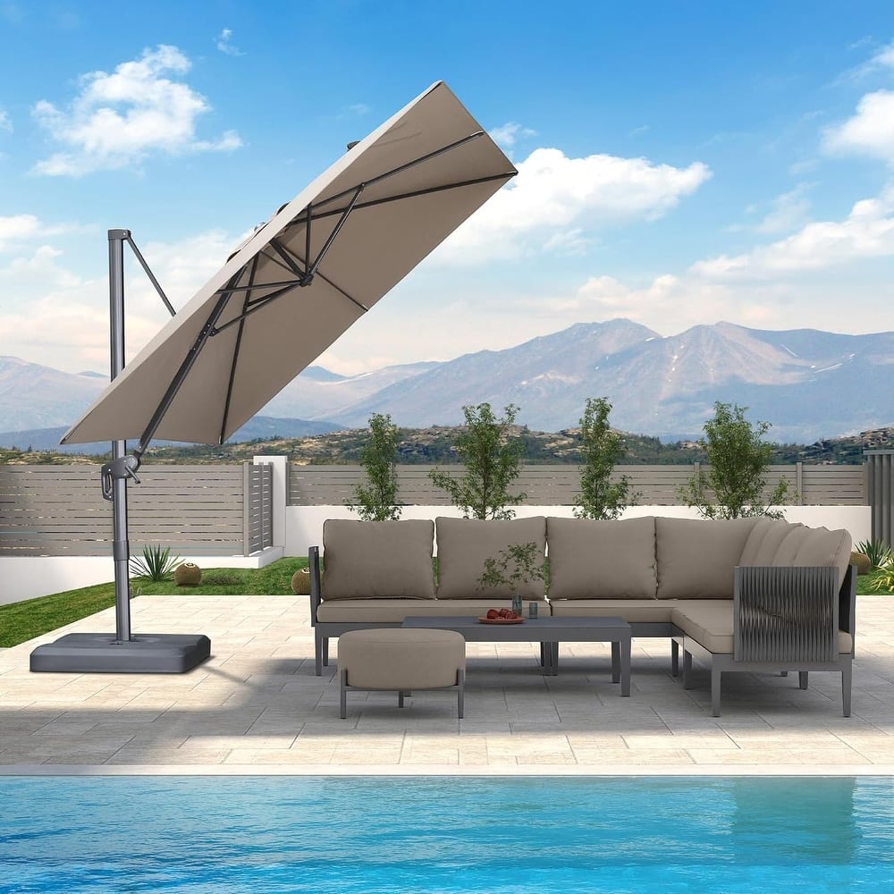 PURPLE LEAF 10 ft Stylish UV50+ Fade Resistant Patio Cantilever Umbrella with 360-degree Rotation