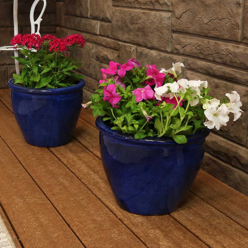 Sunnydaze Set of 2 Chalet High-Fired Glazed Ceramic Planters