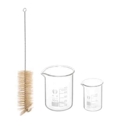 25ml 50ml Low Form Glass Beaker with Brush, 3.3 Glass Graduated Measuring Cups - Transparent