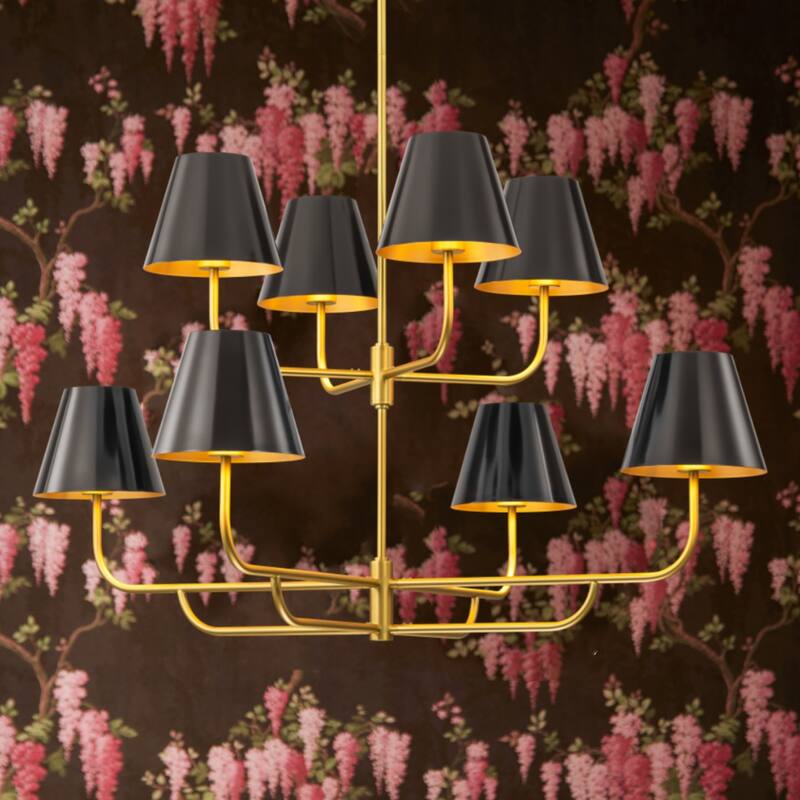 8-Light Mid-Century Modern Gold Linear Sputnik Tapered Large Chandelier for Dining Room - Black
