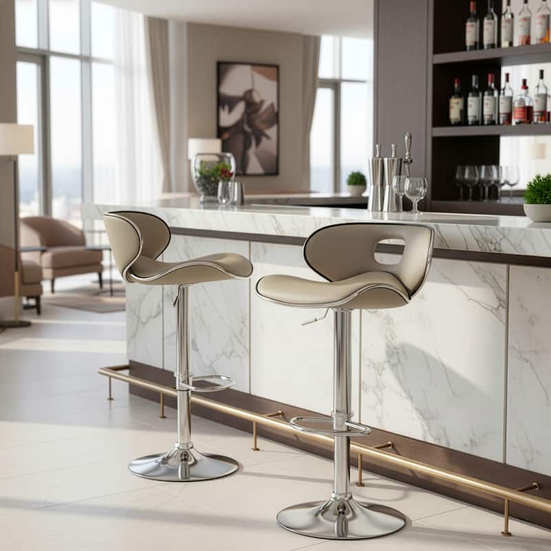 Adria White/Black/Grey Chrome Frame Adjustable Height Swivel Bar Stools (Set of 2)