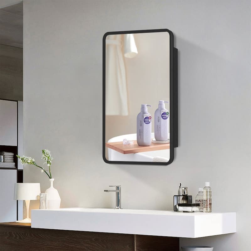 Black Framed Rectangular Medicine Cabinet with Mirror