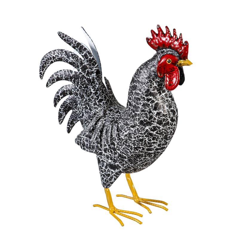 14" Metal Rooster With Feathers Statue