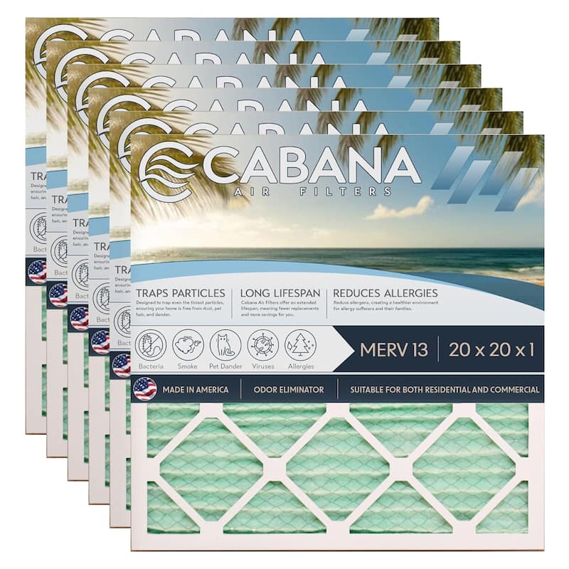 Cabana Air Filters 6 Pack HVAC Furnace Air Filters, MERV 13, 20 x 20 x 1, White - 0.78