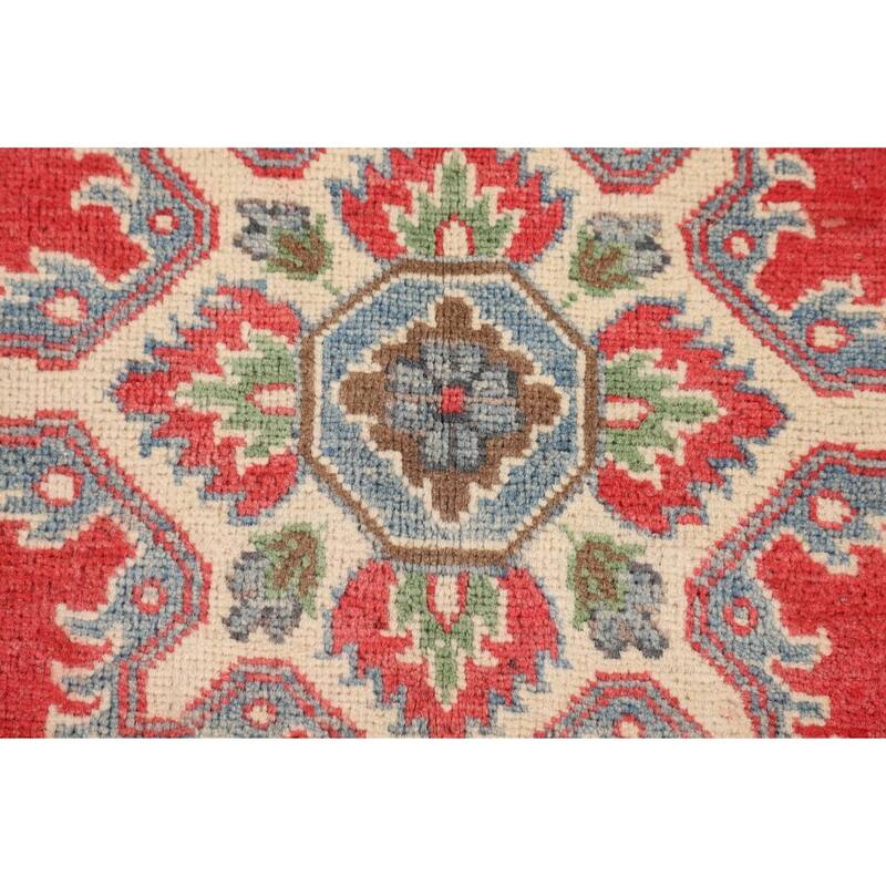 Geometric Orange Kazak Rug Hand-Knotted Wool Carpet - 3'4" x 5'0"