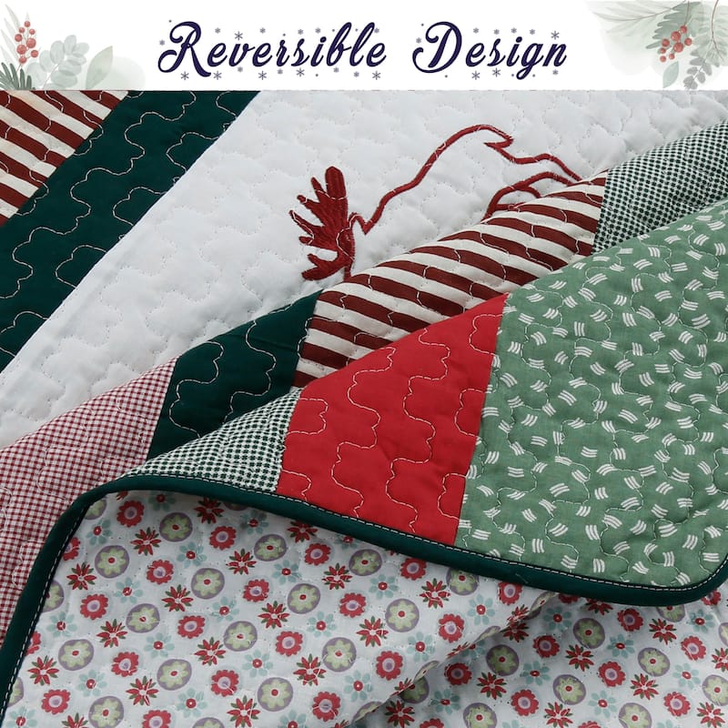 Cozy Line Christmas Wreath 3-Piece Quilt Bedding Set