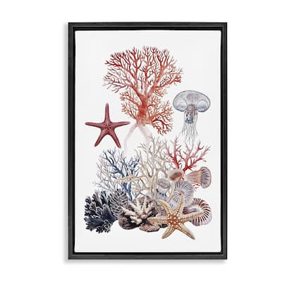Stupell Aquatic Animals & Coral Framed Floater Canvas Wall Art Design By Ramona Murdock