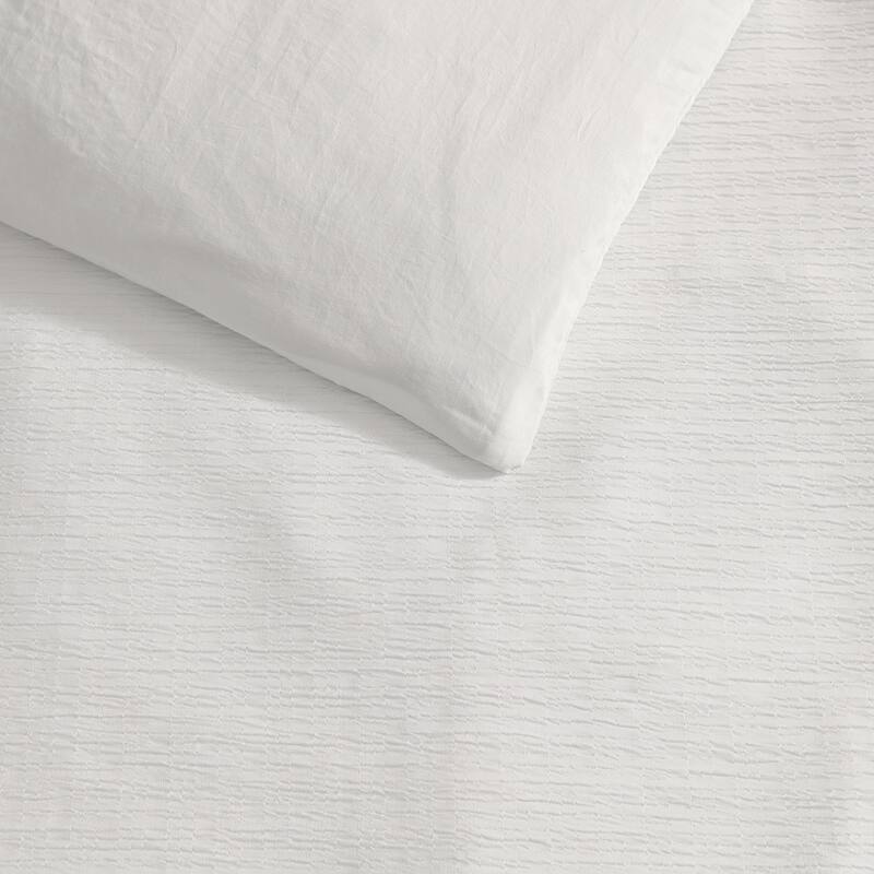 Vera Wang Crinkle Textured Reversible Duvet Cover Set Minimal Design (White, 3 Piece)