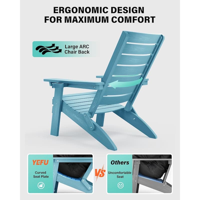 WINSOON HIPS All Weather Folding Adirondack Chairs with Arc Back & Cup Holder Set Of 2