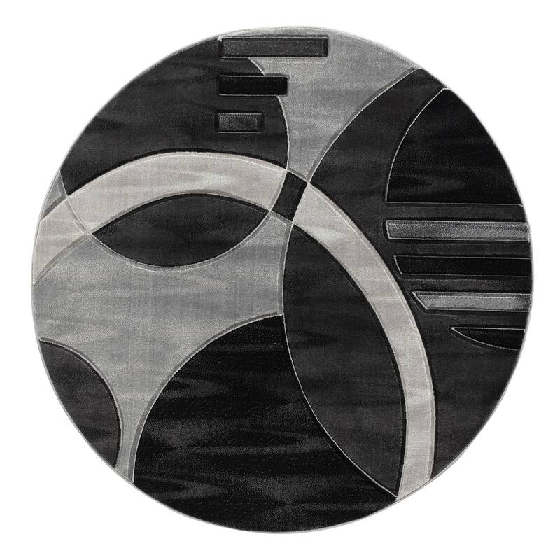 Orelsi Grey/Black Polyester Area Rug - 8'1'' Round