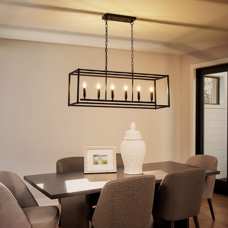 Starsky Farmhouse 6-light Rectangle Linear Chandelier for Dining Room with UL Certified