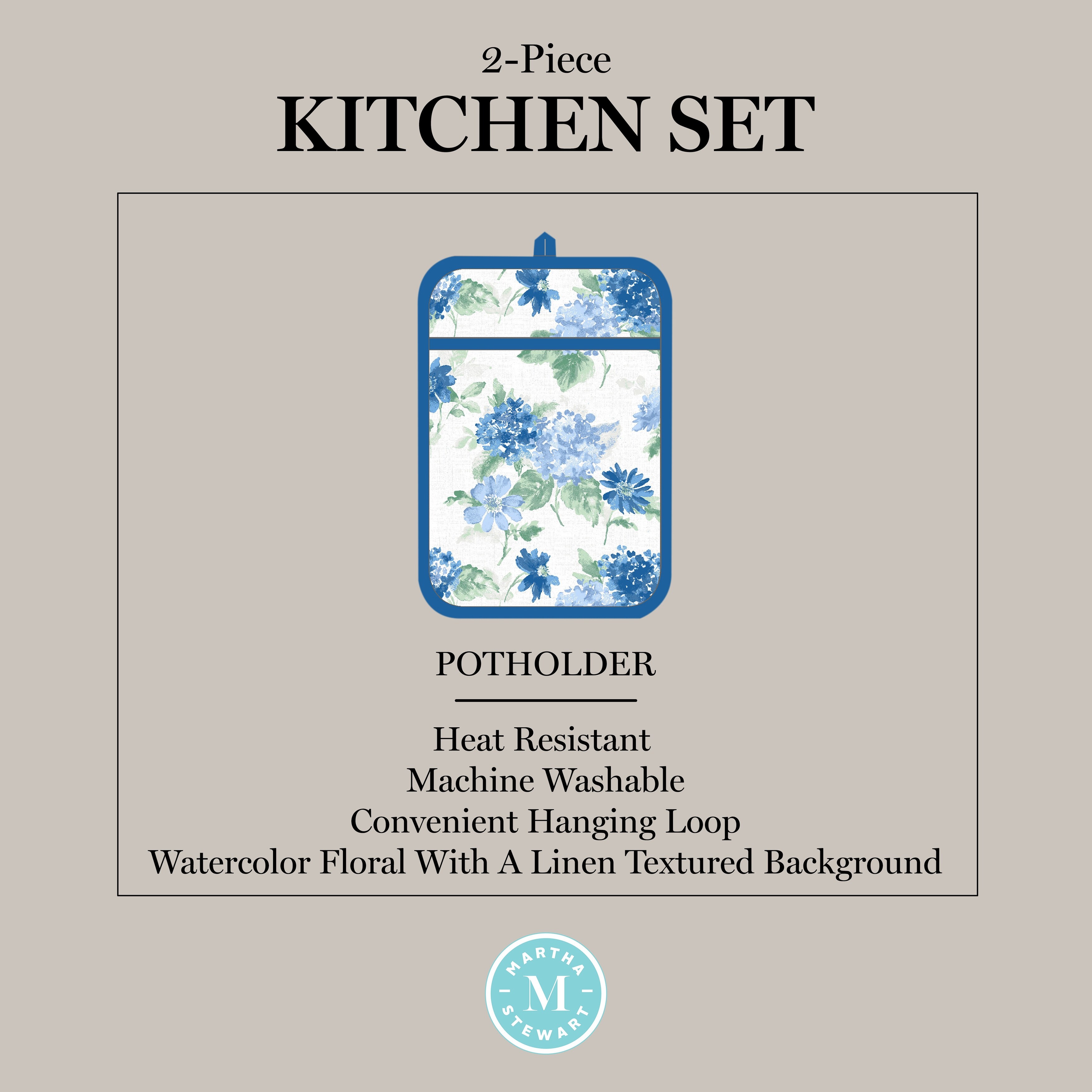 Martha Stewart Amber Floral Oven Mitt and Pot Holder Set