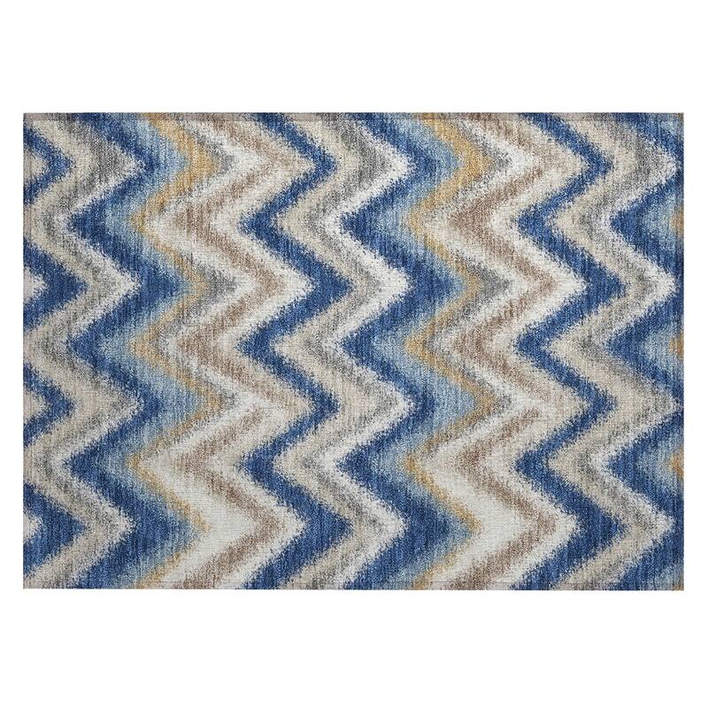 Machine Washable Indoor/ Outdoor Modern Chevron Chantille Rug