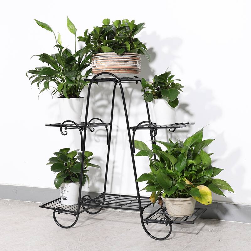 6 Tiers Metal Flower Pot Plant Stand Balcony Floor Standing Shelf