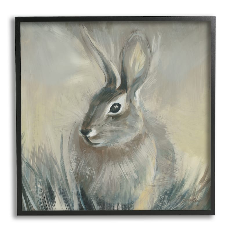 Stupell Rabbit Portrait Grey Yellow Animal Painting, 12x12, Framed Wall Art