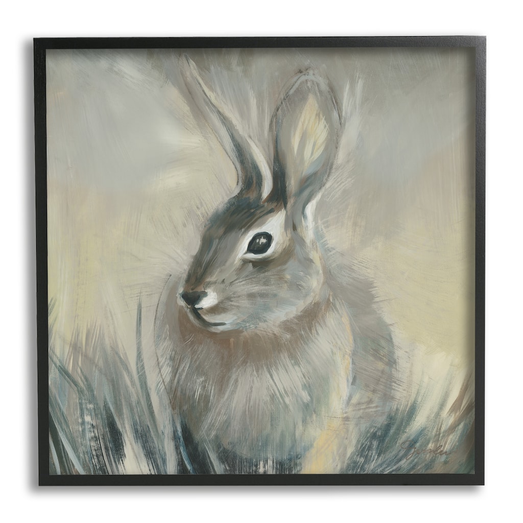 Stupell Rabbit Portrait Grey Yellow Animal Painting, 12x12, Framed Wall Art