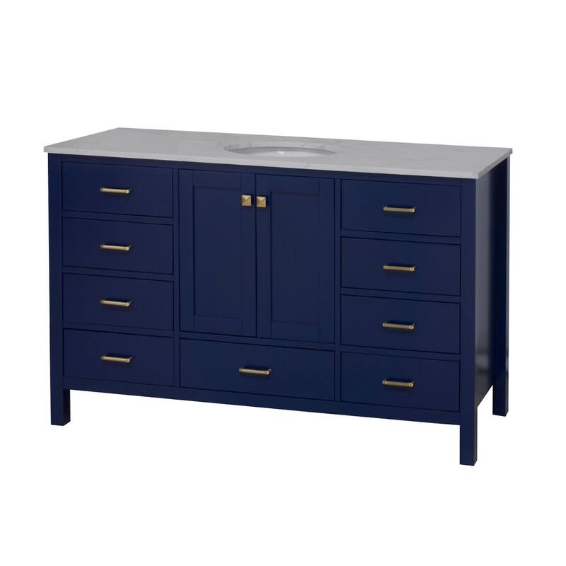 KitchenBathCollection Horizon 60" Single Bathroom Vanity with Engineered Carrara Top