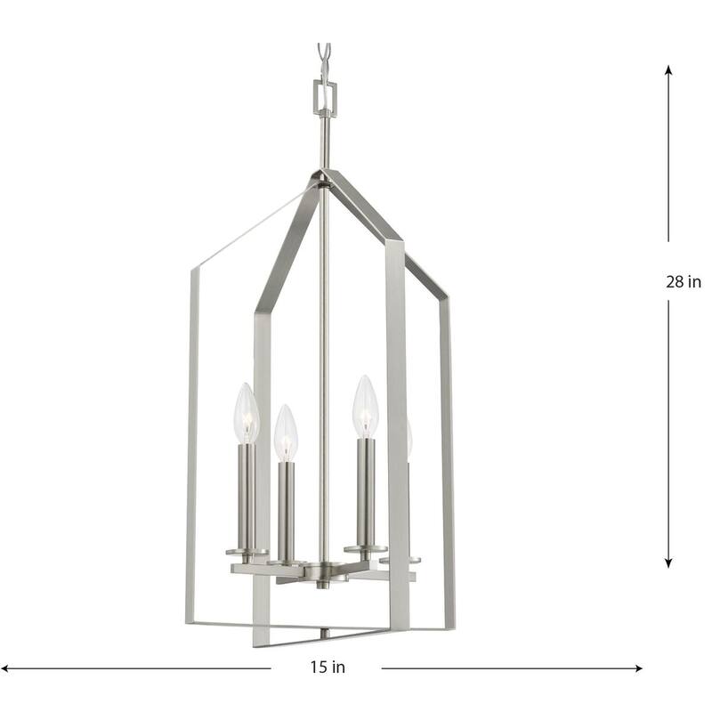 Vertex Collection Four-Light Brushed Nickel Contemporary Foyer Light - 15 in x 15 in x 28 in