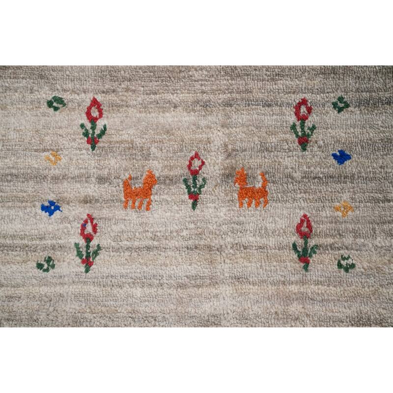 Hand Knotted Oriental 100% Wool Carpet Tribal Animal Pictorial Beige & Ivories Gabbeh Area Rug - 12' 2'' X 9' 2''