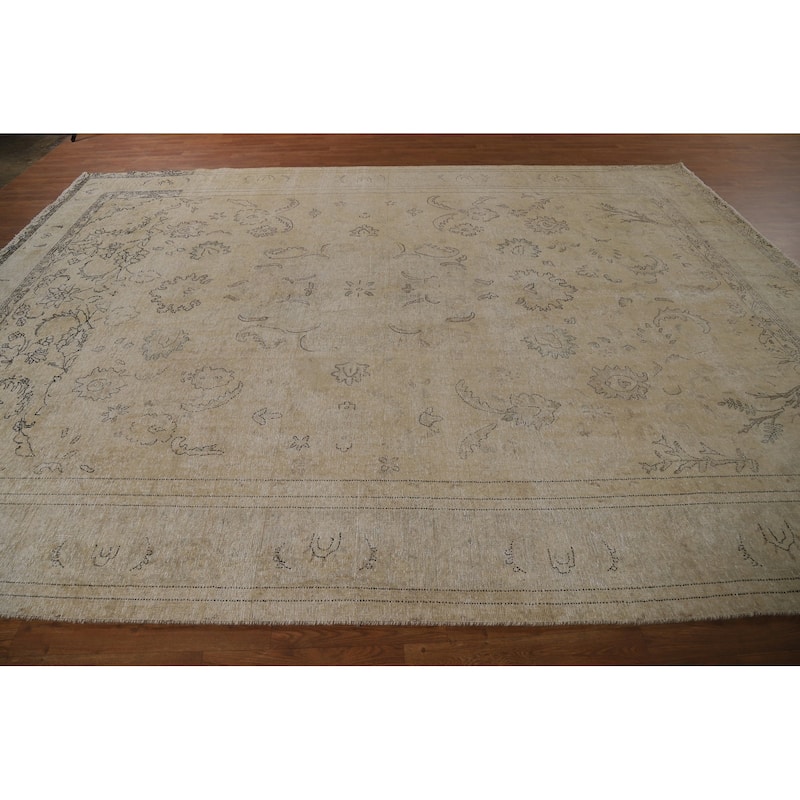 Earth Tone Tabriz Persian Vintage Area Rug Hand-Knotted Wool Carpet - 9'6"x 12'7"