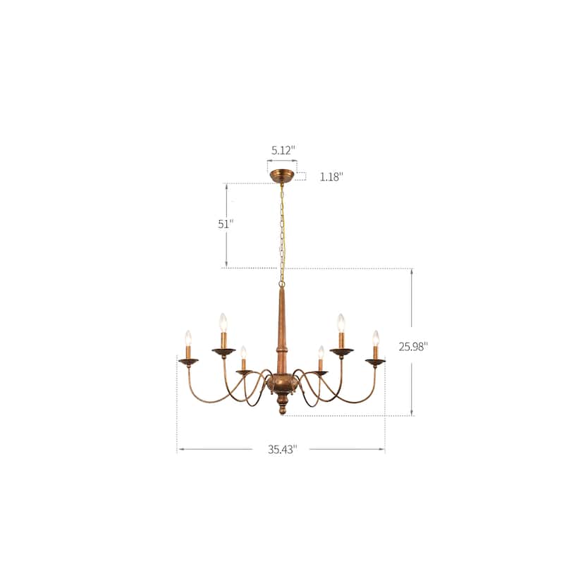 6-Light French Manor Chandelier – Distressed Gold Brass - Antique Brass