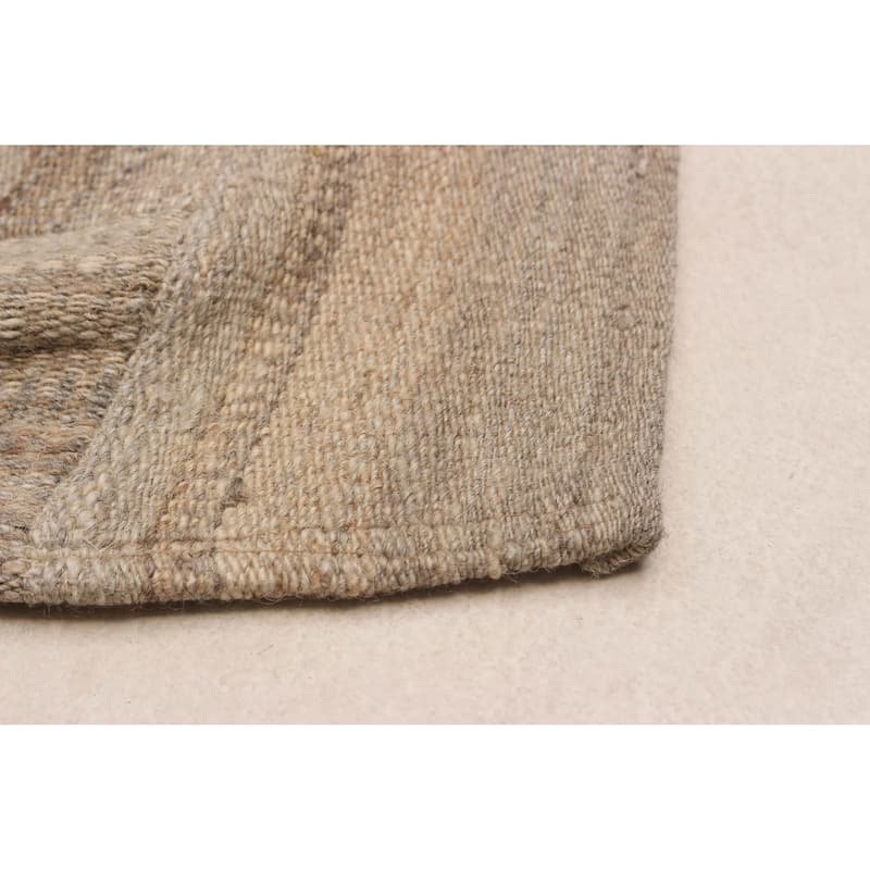 ECARPETGALLERY Flat-Weave Anatolia Patch Taupe Wool Kilim - 5'7 x 9'8
