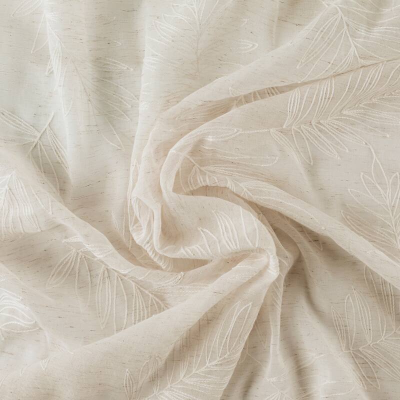 Gorgeous Sheer Leaf Embroidered Rod Pocket W Back Tab Patio Panel - 104"W x 108"L