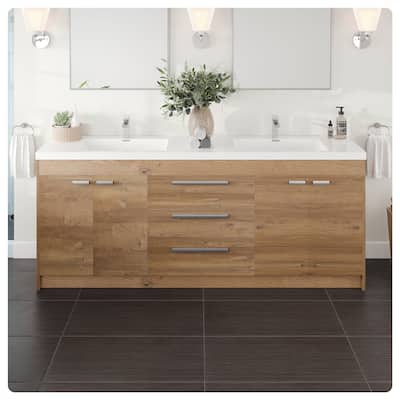 Lugano 84 in. Natural Oak DS Bath Vanity with Acrylic Top & Integrated Sinks