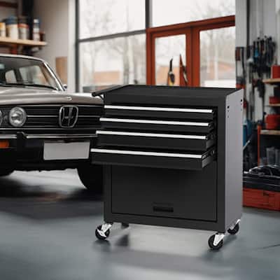 4-Drawer Rolling Tool Chest with Wheels - Heavy-Duty Storage Cabinet for Garage, Workshop, or Job Site, Black