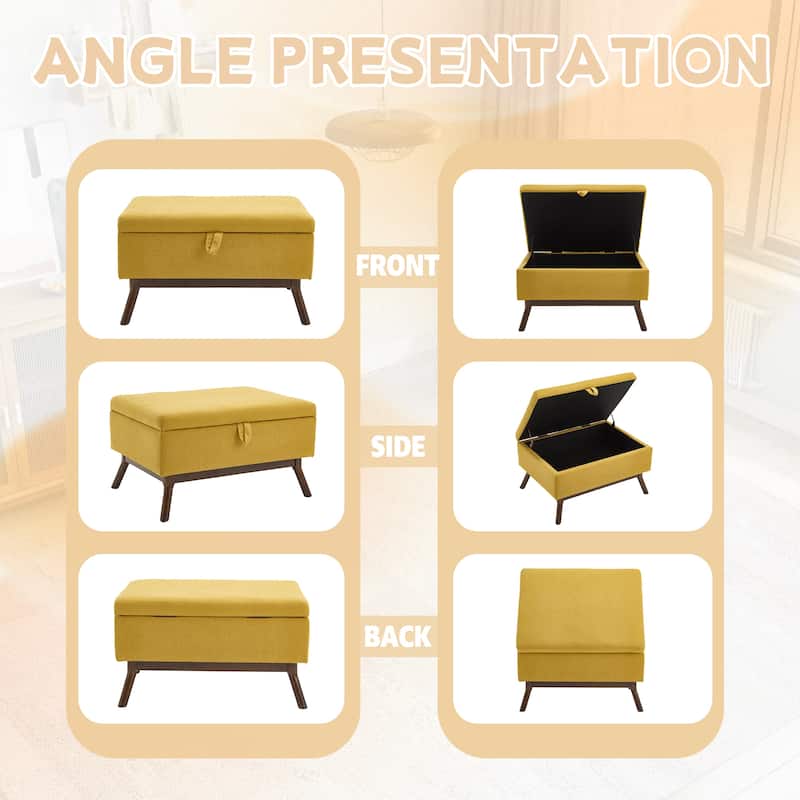 Mid-century Modern Square Coffee Table, Storage Ottoman with Flip Top, Shoe Bench with Hidden Storage Compartment