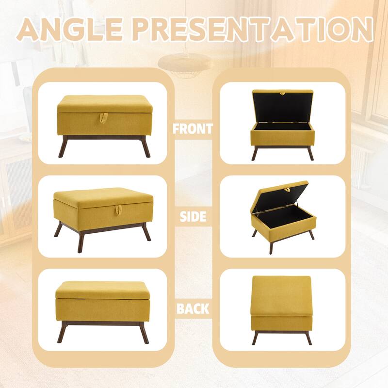 Mid-century modern square coffee table storage bench, assembled, suitable for living room