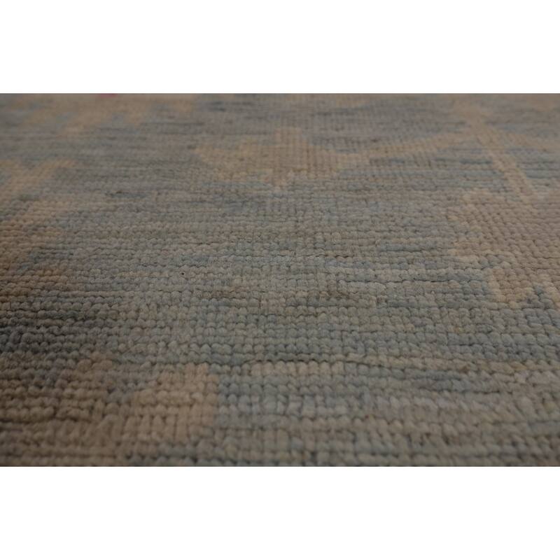 Blue Oushak Vegetable Dye Turkish Large Rug Hand-Knotted Wool Carpet - 9'9"x 13'11"