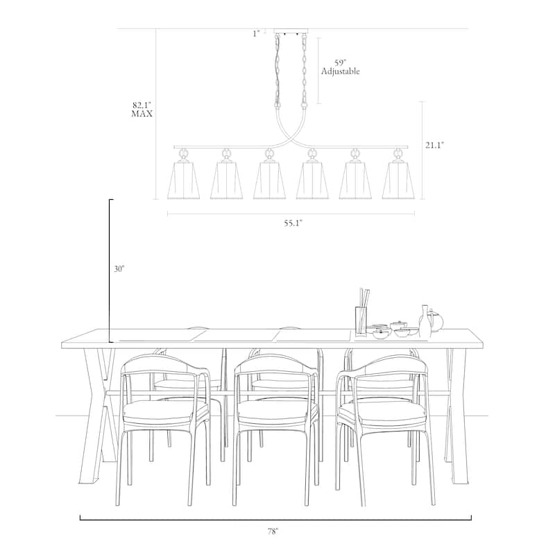 Modern 6-Light Gold Large 55 IN. Chandelier Linear Island Light for Dining Room - W 55.1" x H 21.1"