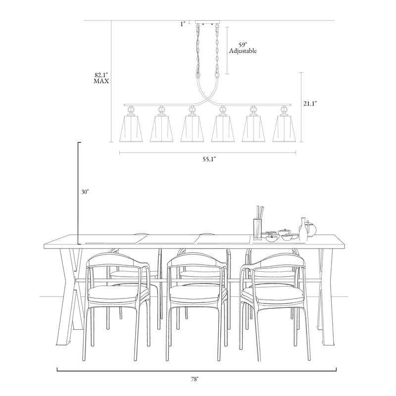 Modern Glam 6-Light Gold Chandeliers Large Linear Island Lights for Dining Room - W 55.1" * H 21.1"