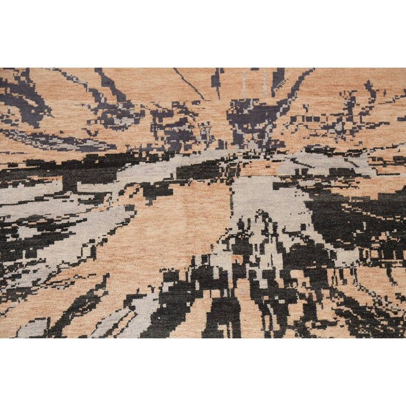 Abstract Contemporary Oriental Wool Area Rug Hand-knotted Foyer Carpet - 5'3" x 7'8"