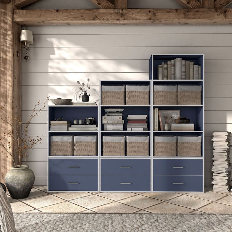 DH BASIC Modern Wood Customizable Stackable Storage Organizer - Cube Shelves, Drawer Cabinet, Bookcase with Doors by Denhour