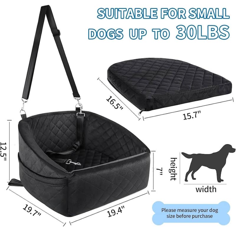Comfy Dog Bed, Dog Booster Car Seat with Safety Belt and Storage Pockets