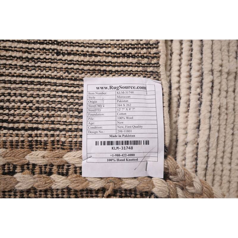 All-Over Ivory Moroccan Modern Area Rug Hand-Knotted Wool Carpet - 8'7"x 12'7"
