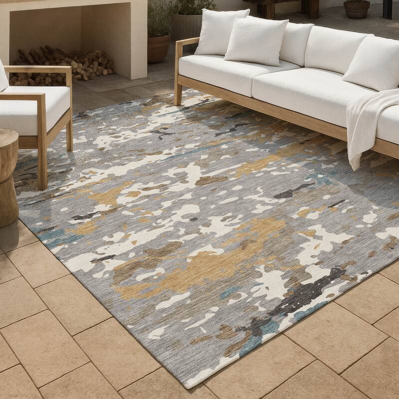 Machine Washable Indoor/ Outdoor Modern Calhan Chantille Rug - Gray - 5' x 7'6"
