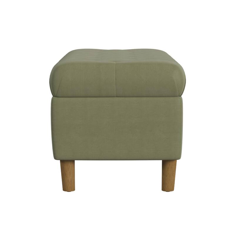 Sol Storage Bench Ottoman, Light Sage Green Velvet, Brown, 40 Inch